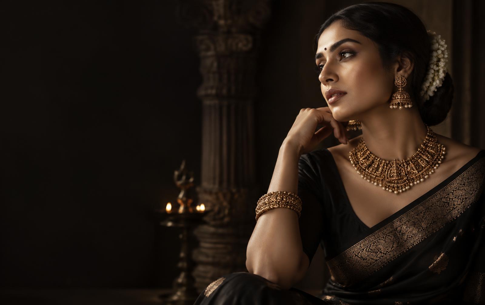 Gold necklace and earrings styled for a jewellery editorial